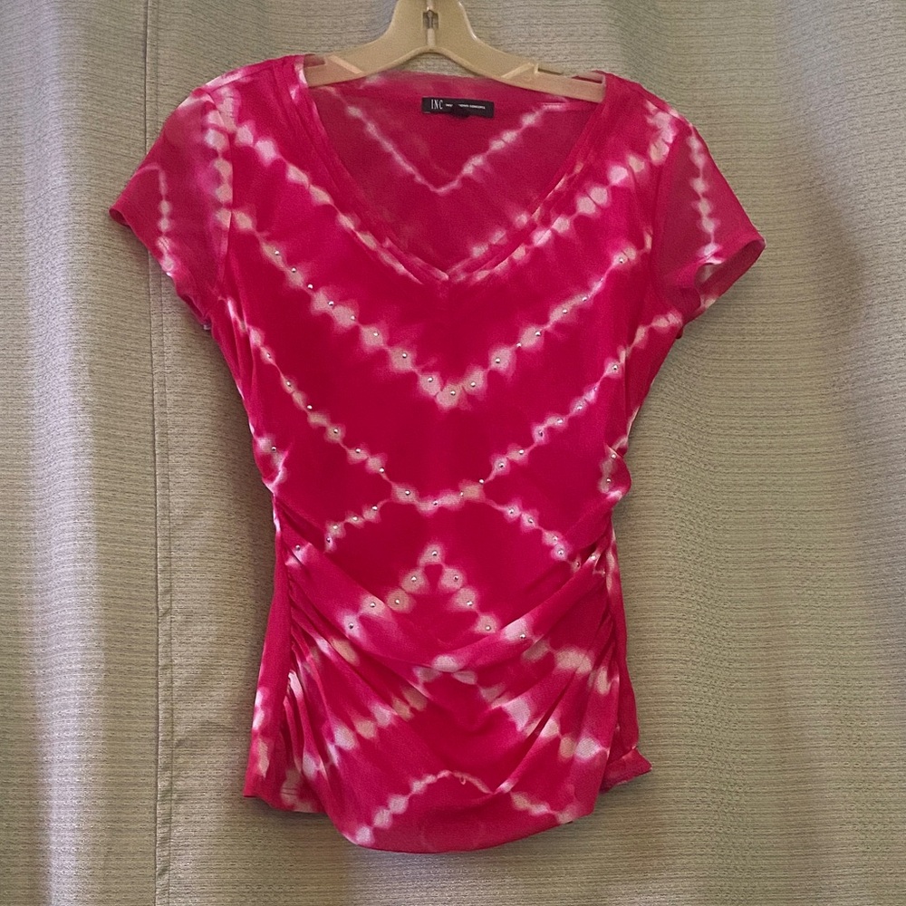 INC International Concepts Pink and White Tie-Dye Top